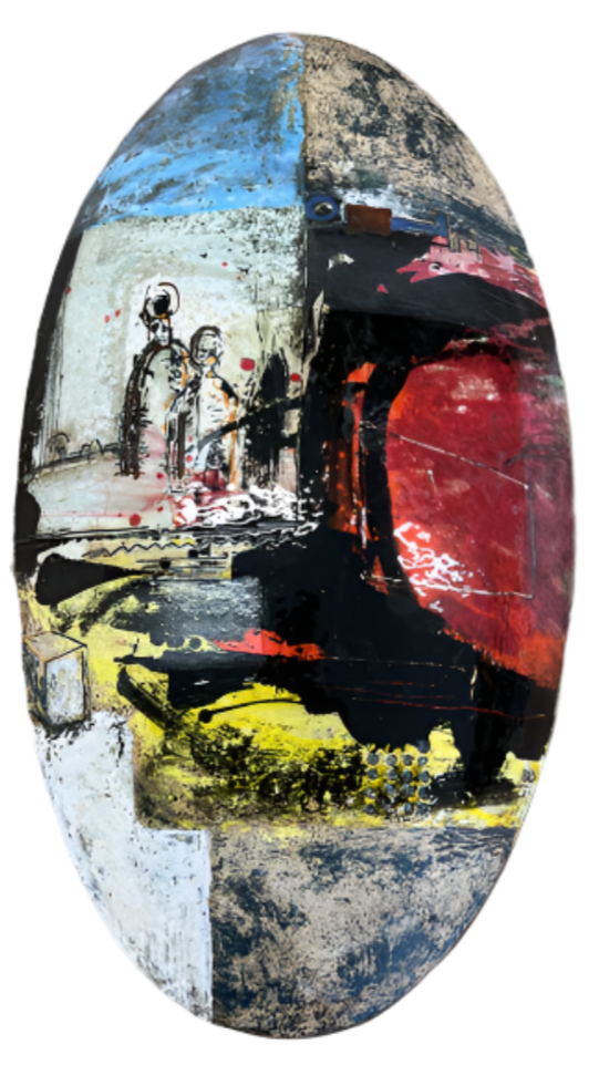 Ceramic Oval Shield | Couple In Red Landscape