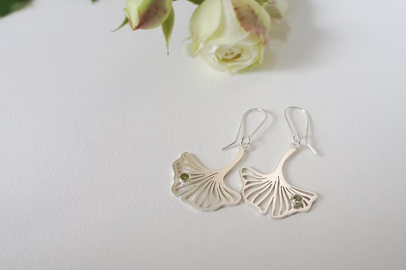 Silver Gingko Biloba Leaf Earrings