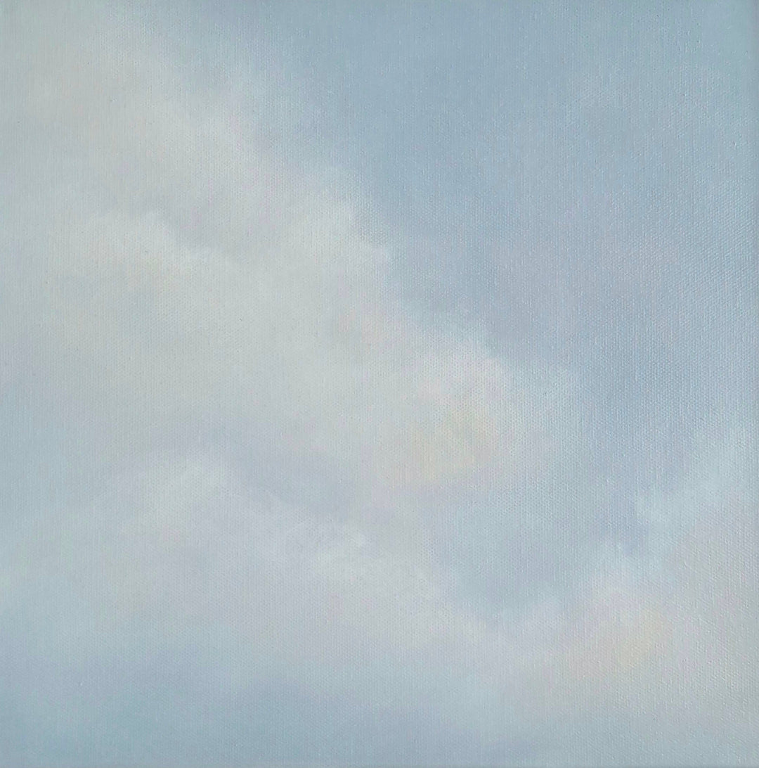 Painting with gradient of soft blue and gray clouds
