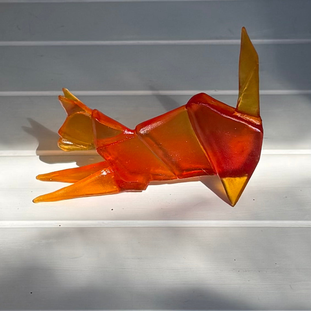 Origami Glass Cat | Orange Red