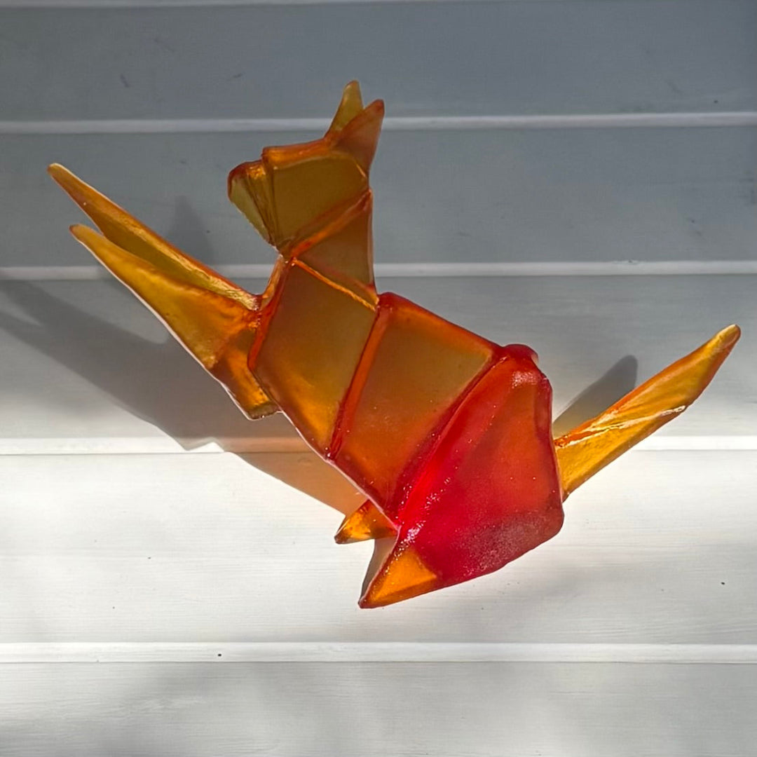 Origami Glass Cat | Orange Red
