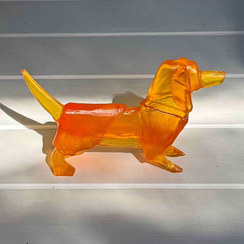 Origami Glass Dog | Schnitzel | Orange Red
