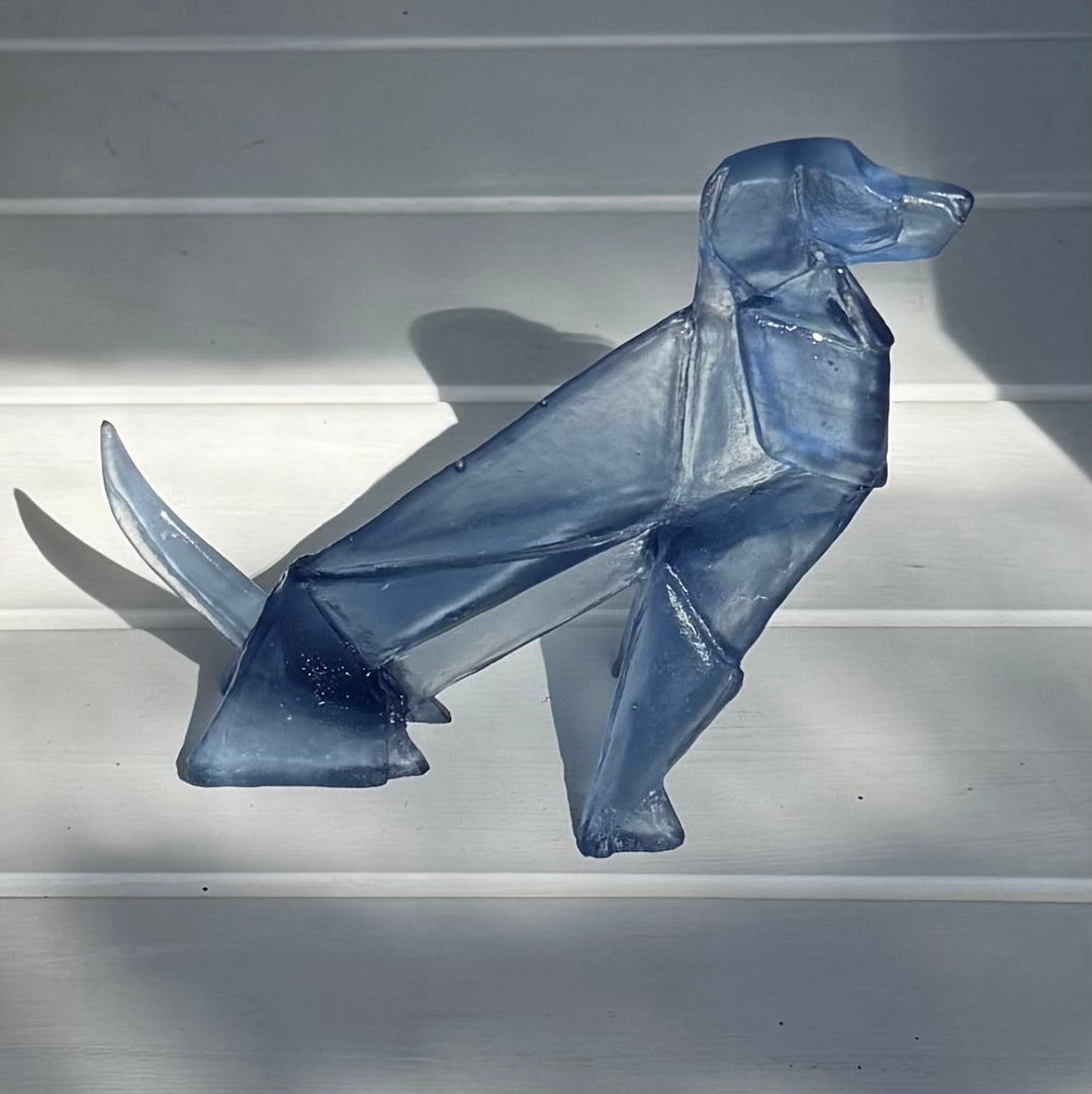 Origami Glass Dog | Large | Steel Blue
