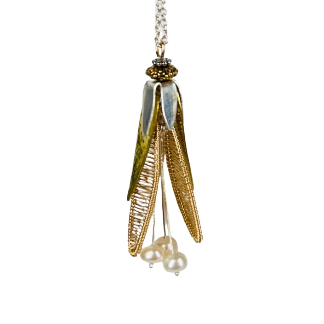 Silver & Gold Fuchsia Necklace With Freshwater Pearls