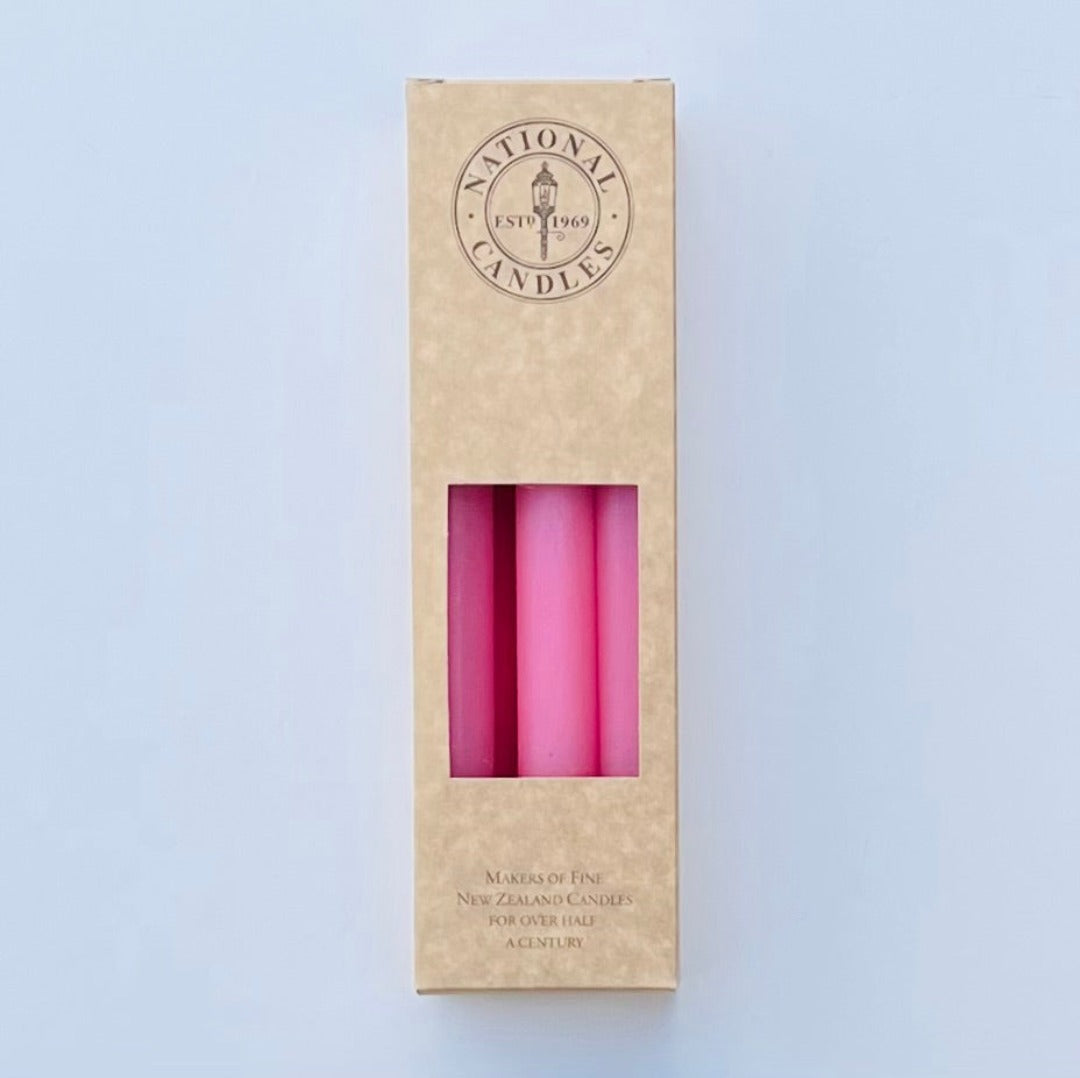 Pink Taper Candles Box Of 6 made in NZ by National Candles Next Door
