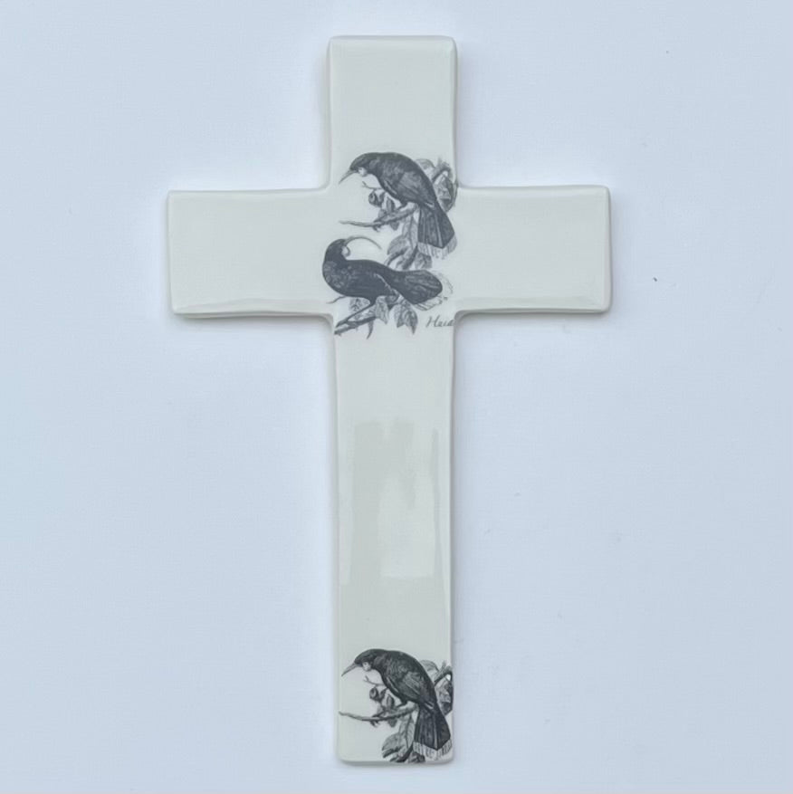 Ceramic Cross Huia Birds