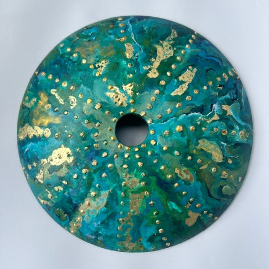Turquoise and Gold Kina | Glass Disc