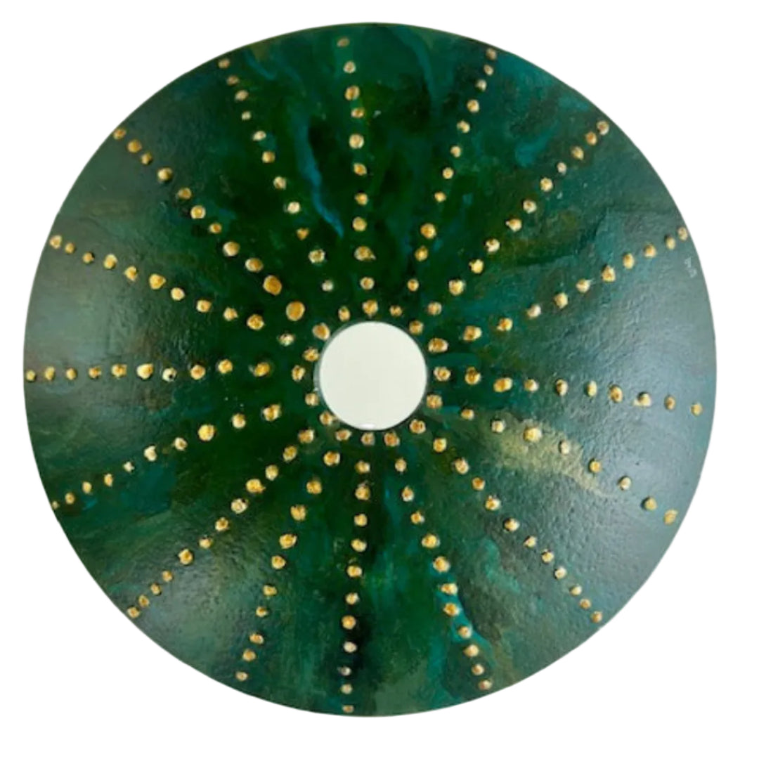 Green and Gold Kina | Glass Disc