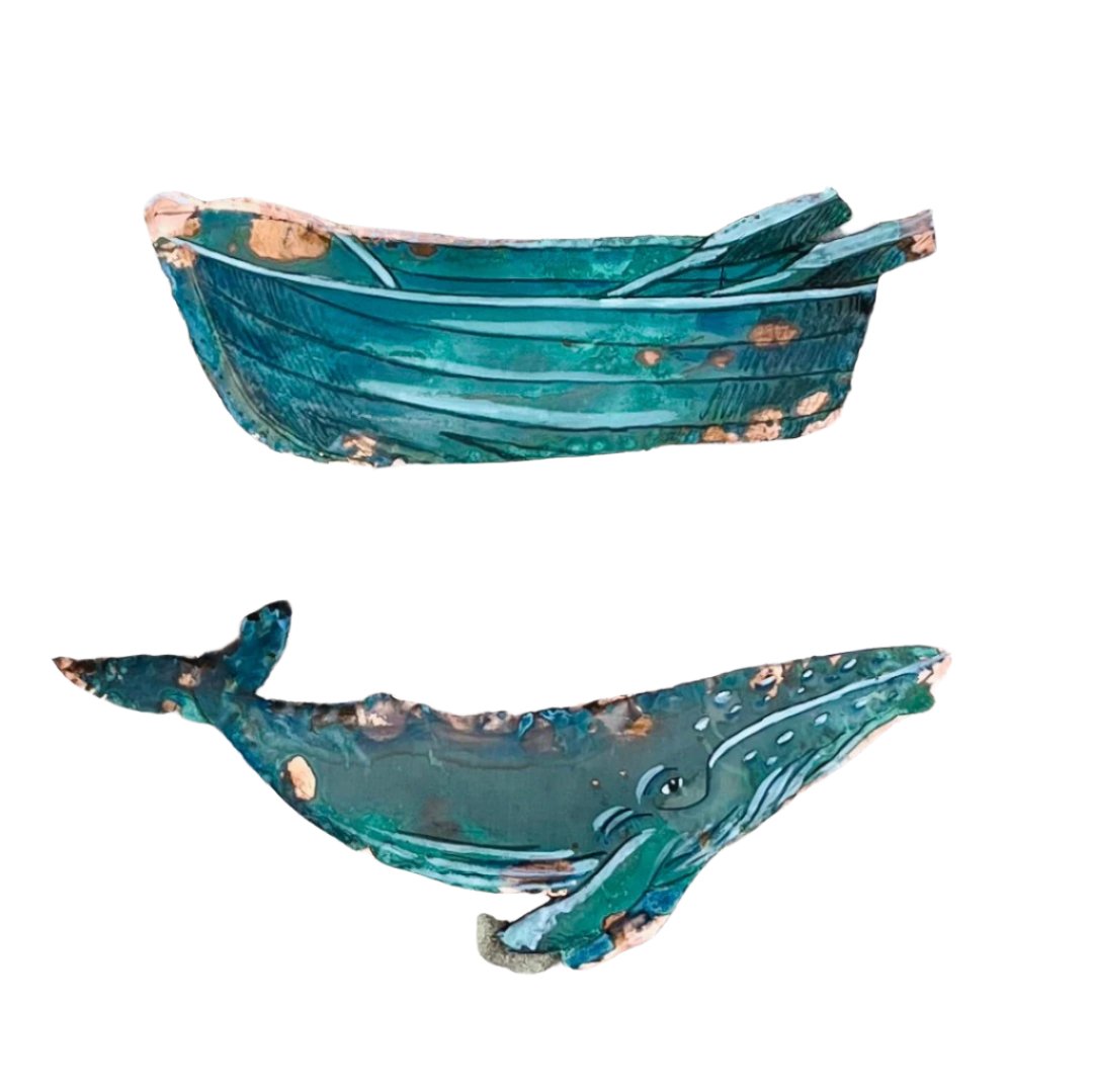 Dinghy & Whale On Copper Nautical Wall Art