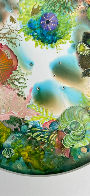 Colorful coral reef with fish on a white background