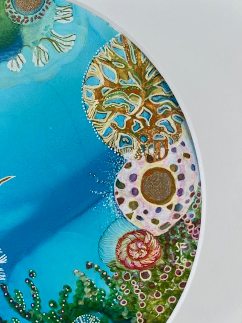 Painting of a colorful rockpool on a white background