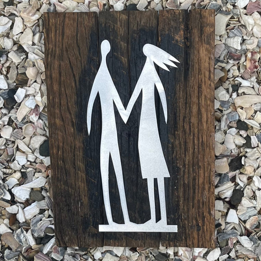 Couple on Beach | Aluminium On Wood Wall Hanging