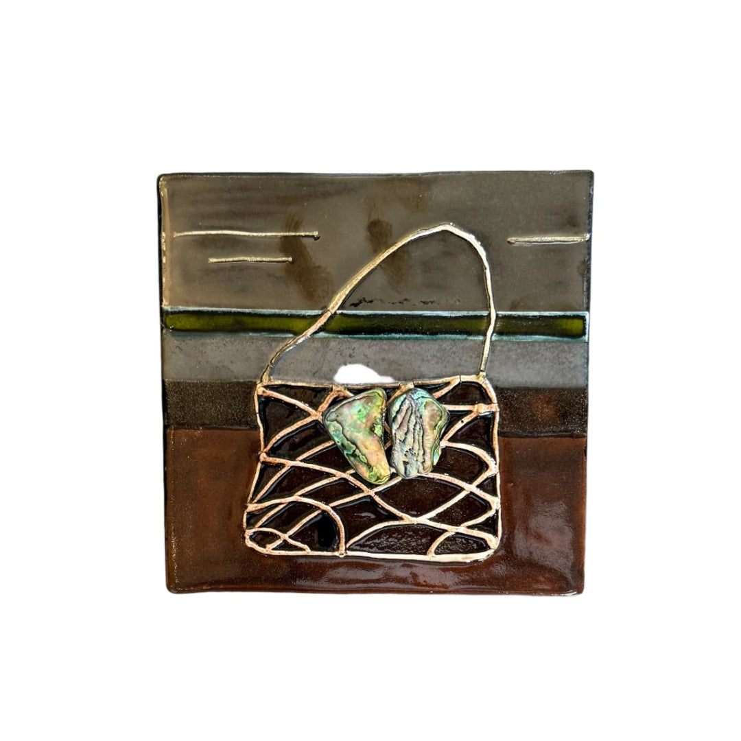 Ceramic Wall Plaque | Kete With 2 Paua Shells