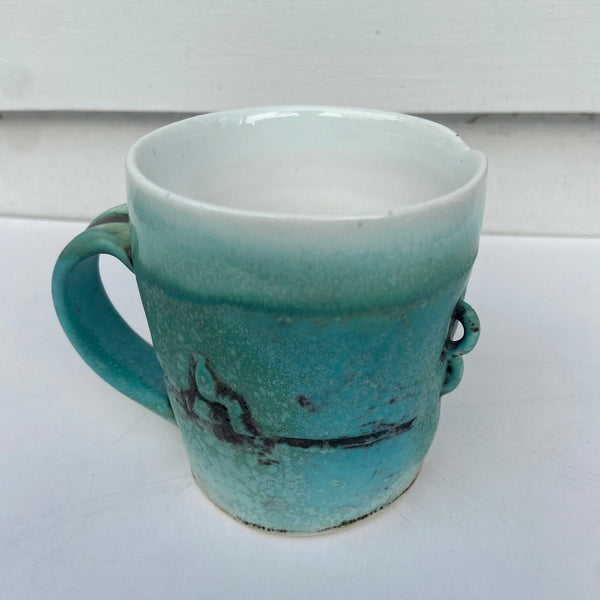 Turquoise and White Cup with 2 Staples