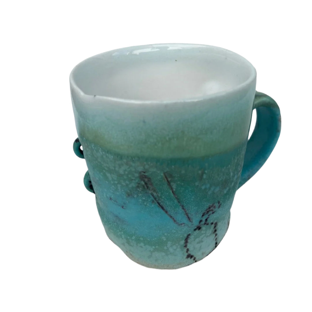 Turquoise and White Cup with 2 Staples