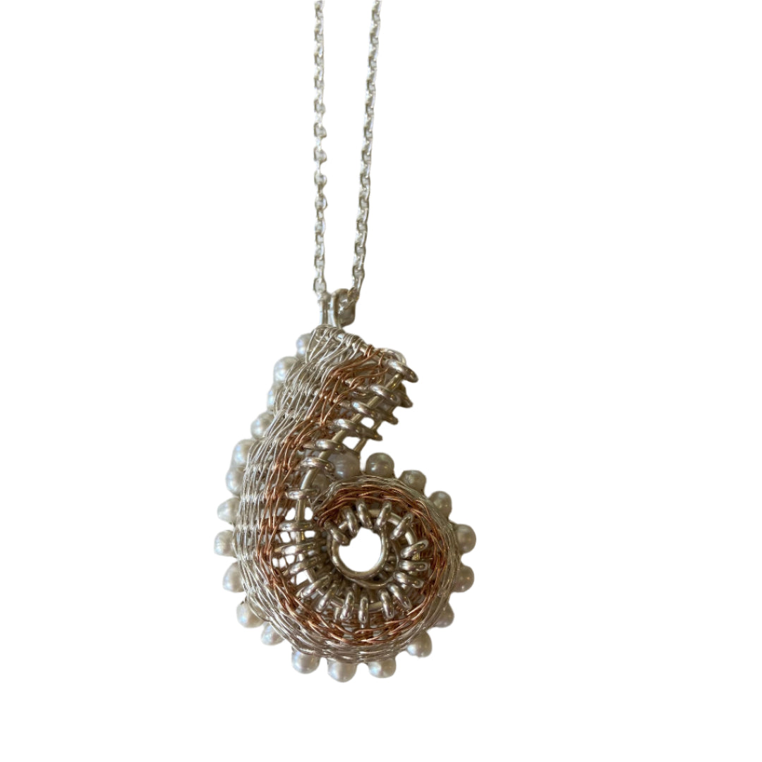 Koru Silver and Rose Gold Necklace With Freshwater Pearls
