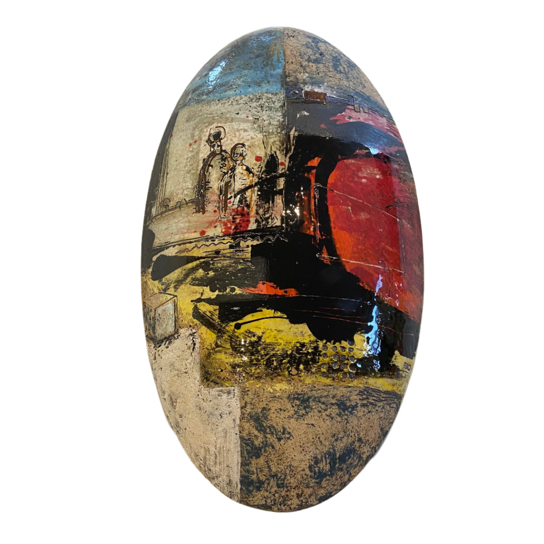 Ceramic Oval Shield | Couple In Red Landscape