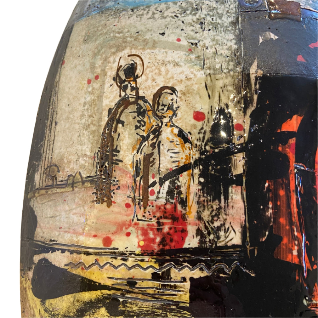 Ceramic Oval Shield | Couple In Red Landscape