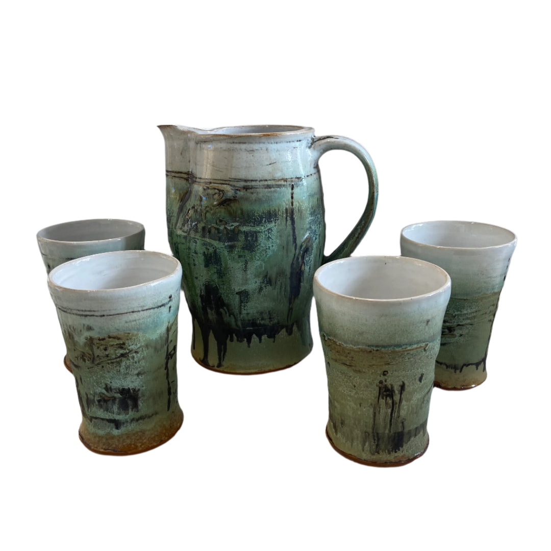 Green & White Jug and Tumblers