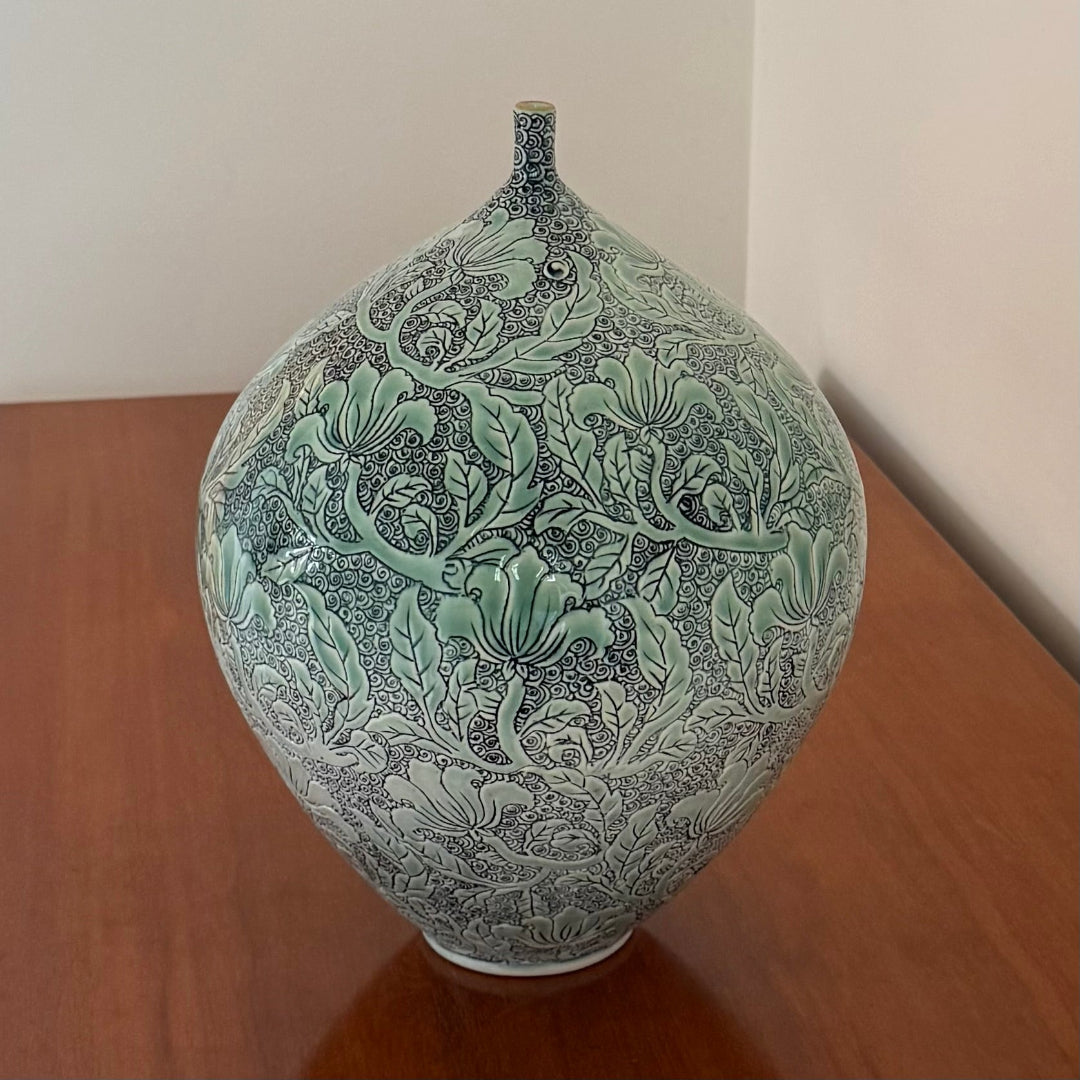 Intaglio Green Bottle Vase