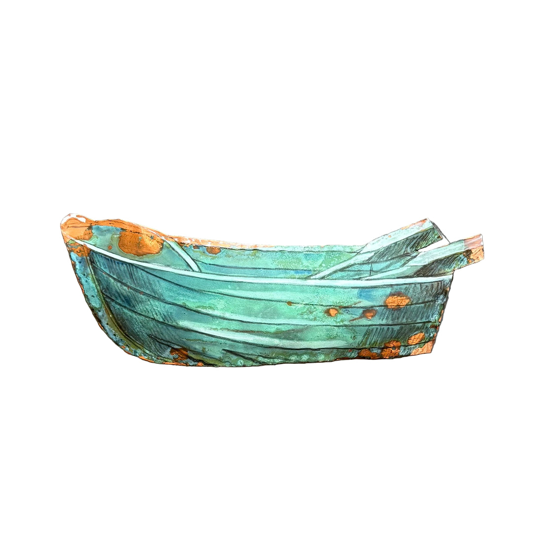 Copper dinghy on a white background