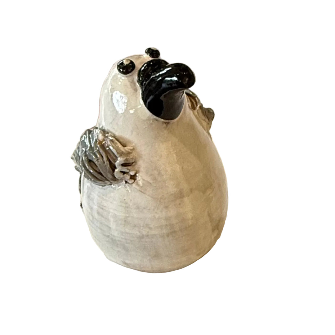 Ceramic Seagull sculpture with a black beak on a white background