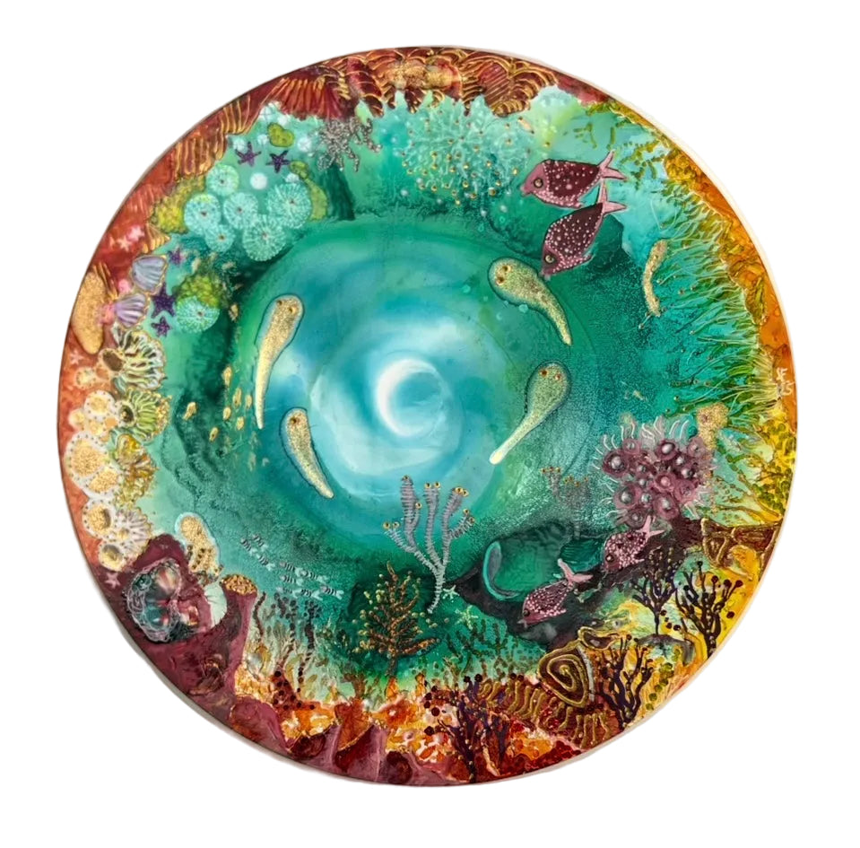 Rock Pool Painting with underwater scene design featuring fish and coral.