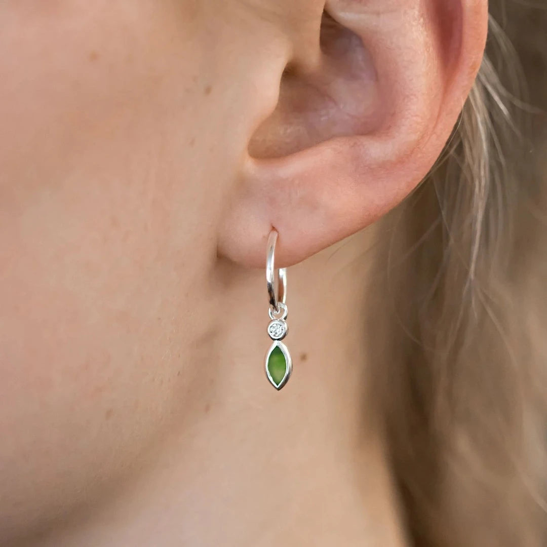 Pounamu and Cubic Zirconia Petit Blossom Earrings | Sterling Silver