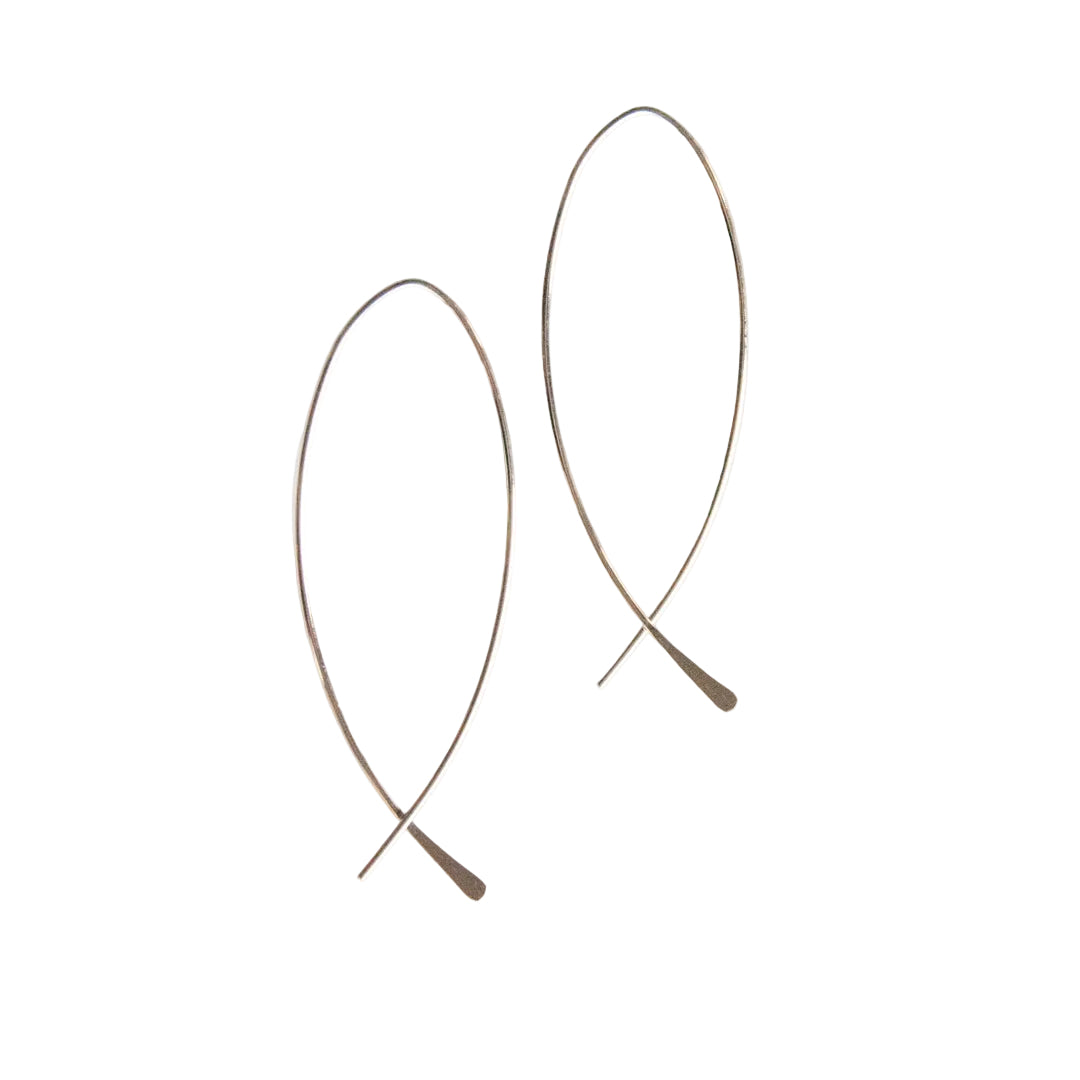 Pair of silver hoop earrings on a white background