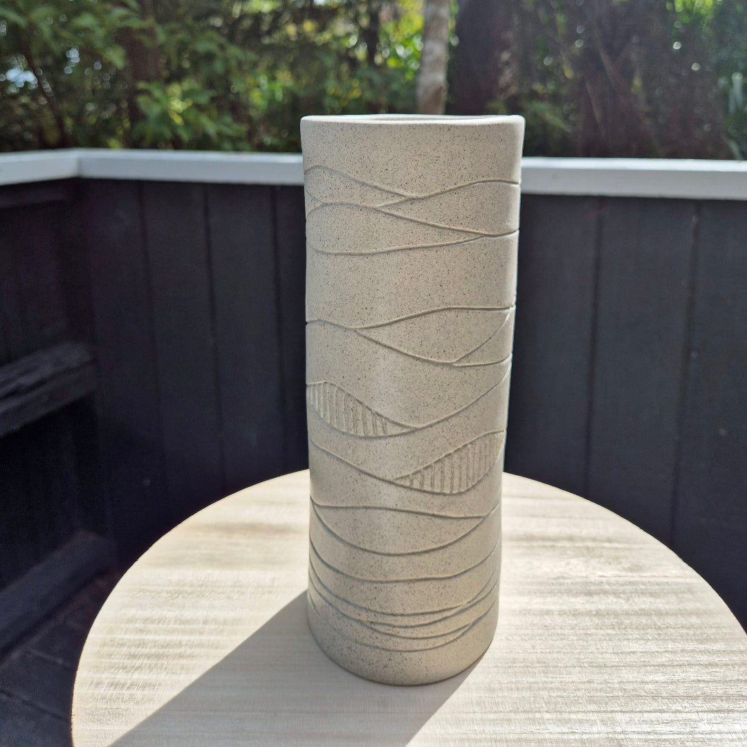 Landlines Vase III | Carved Ceramic