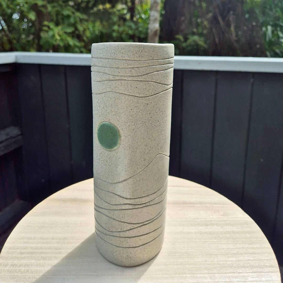 Landlines Vase II | Glazed Jade Disc