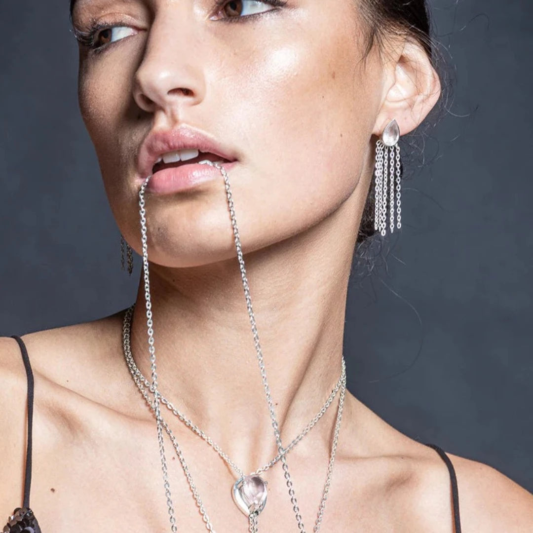 Artemis Reverie Rose Quartz Silver Dangling Earrings