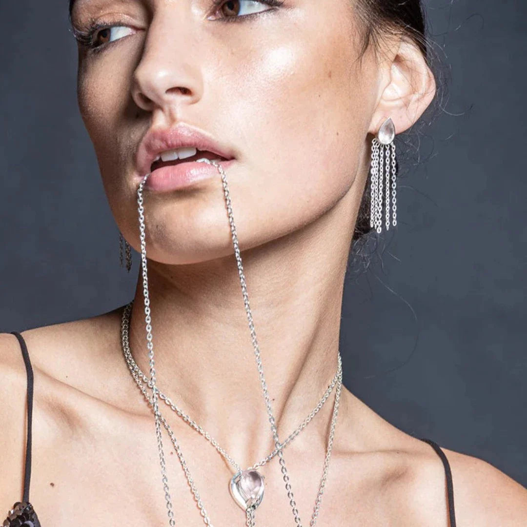 Artemis Lasso Of Truth Lariat Rose Quartz Silver Necklace by Cadman Rock