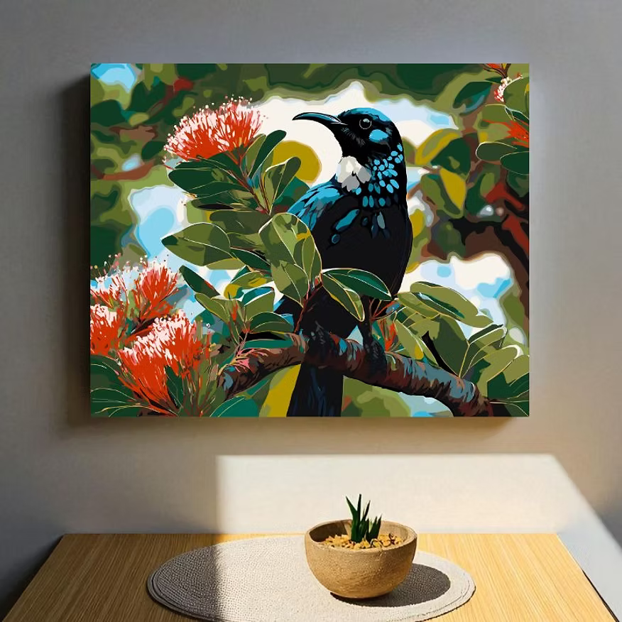 Tūī in Pōhutukawa | Paint By Numbers Kit Set | 40x50cm