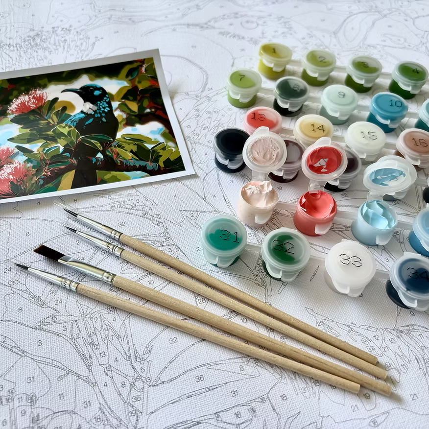Tūī in Pōhutukawa | Paint By Numbers Kit Set | 40x50cm