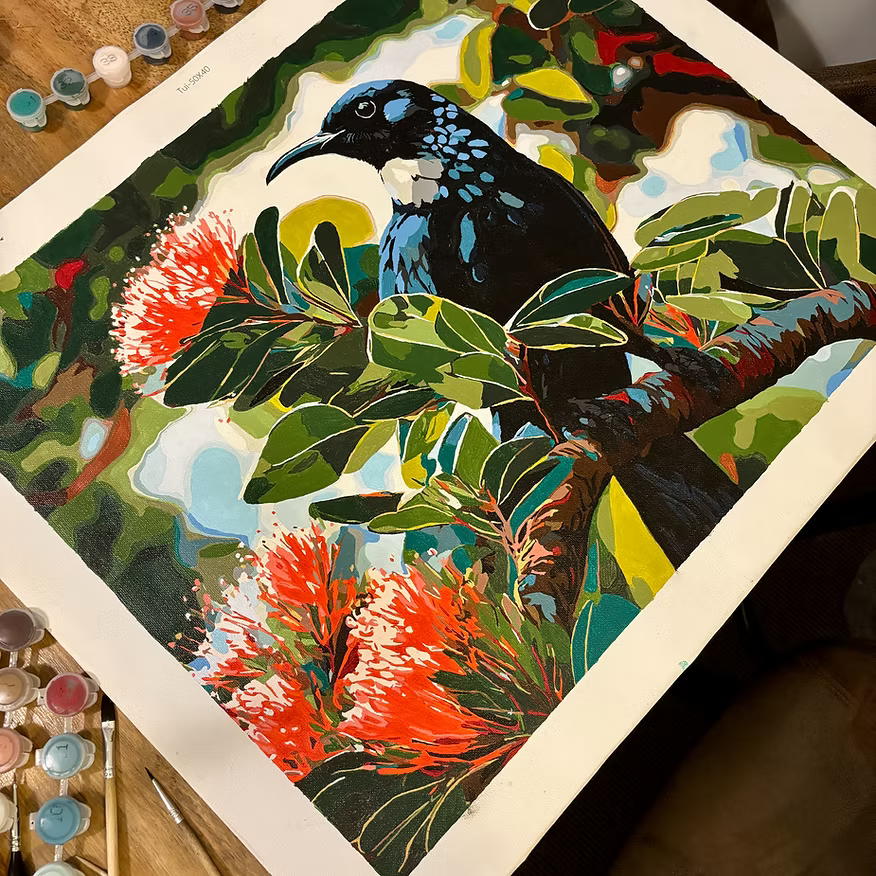 Tūī in Pōhutukawa | Paint By Numbers Kit Set | 40x50cm