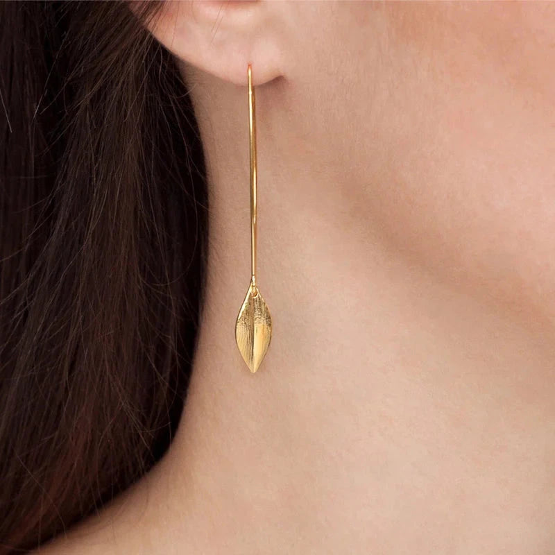 Leaf Earrings Long | 22ct Gold Plate