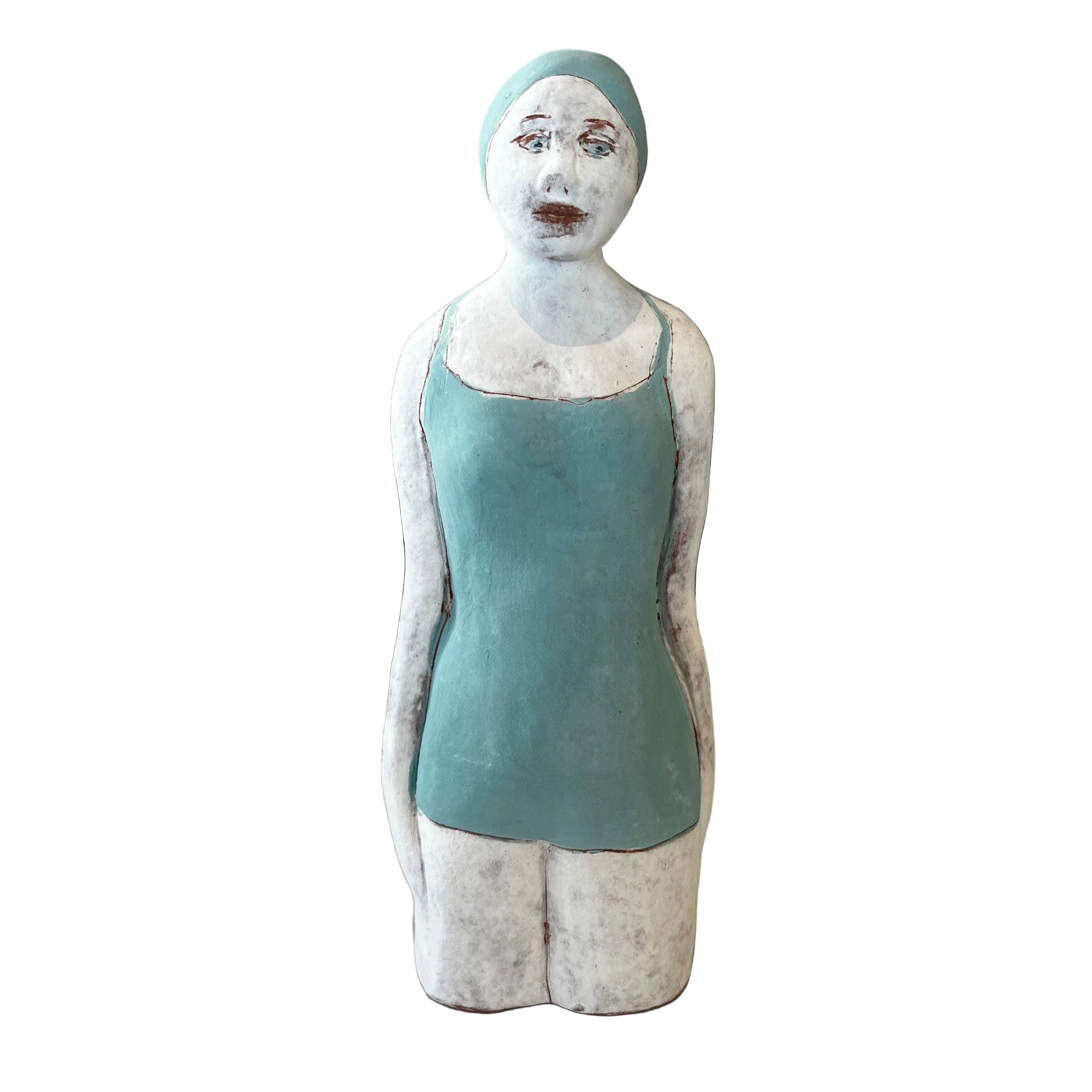 Female Swimmer in Pale Teal Swimsuit & Cap