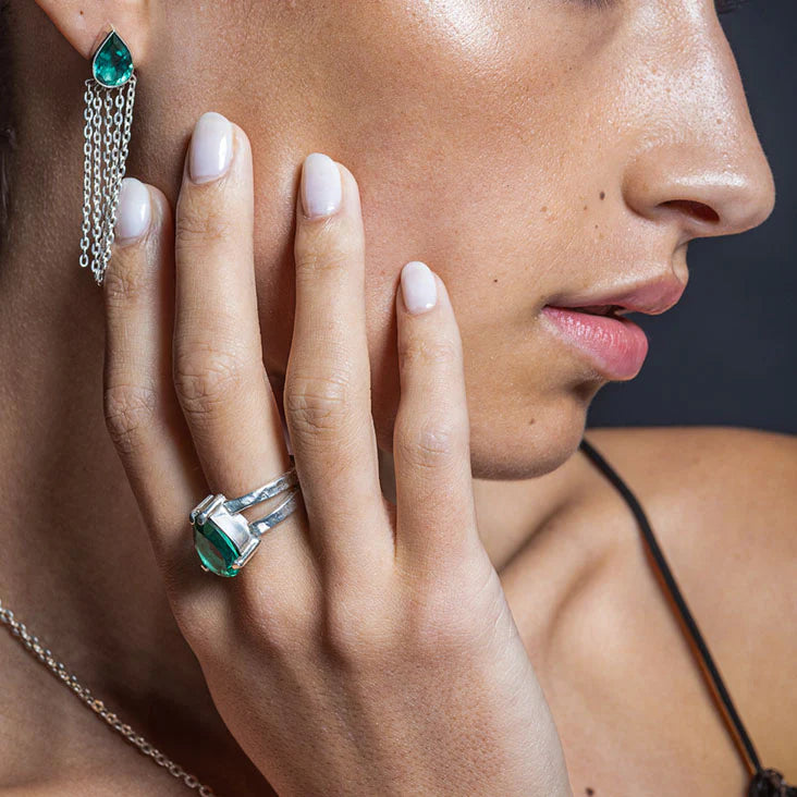 Artemis Reverie Green Quartz Silver Dangling Earrings