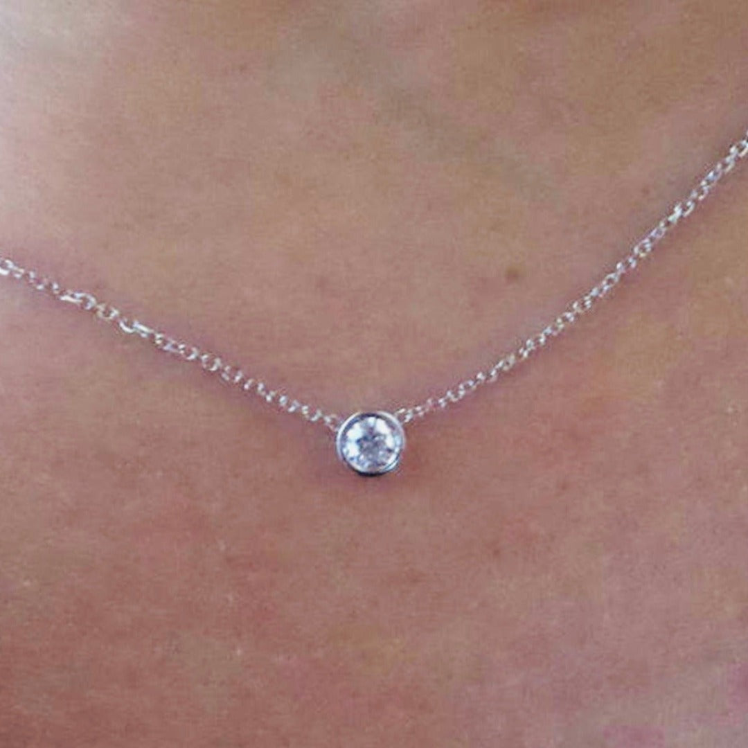 Diamond Bezel Necklace 14K White Gold