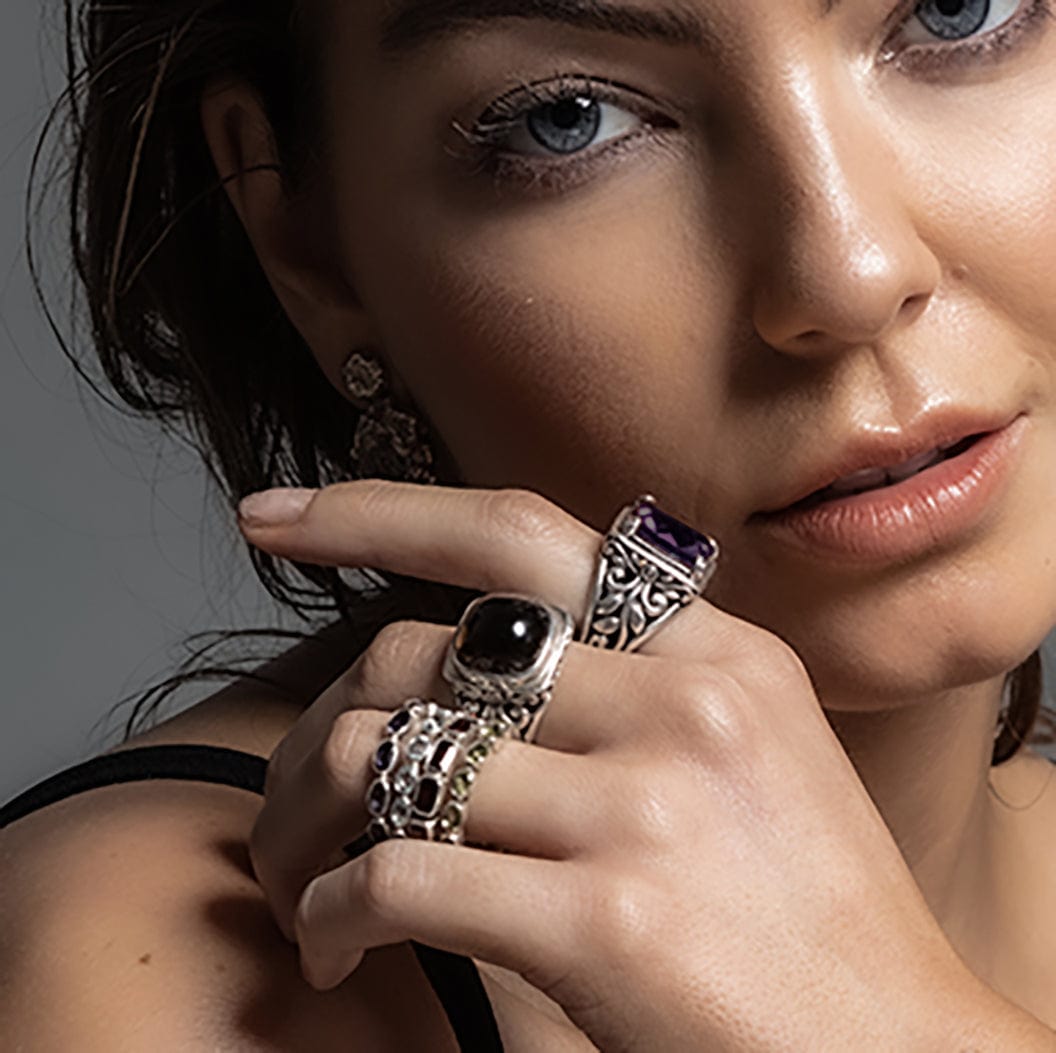 Botanical Gemstone Ring Purple Amethyst