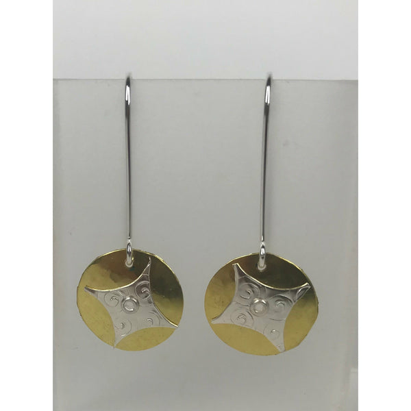 Brass Disc Star Earrings