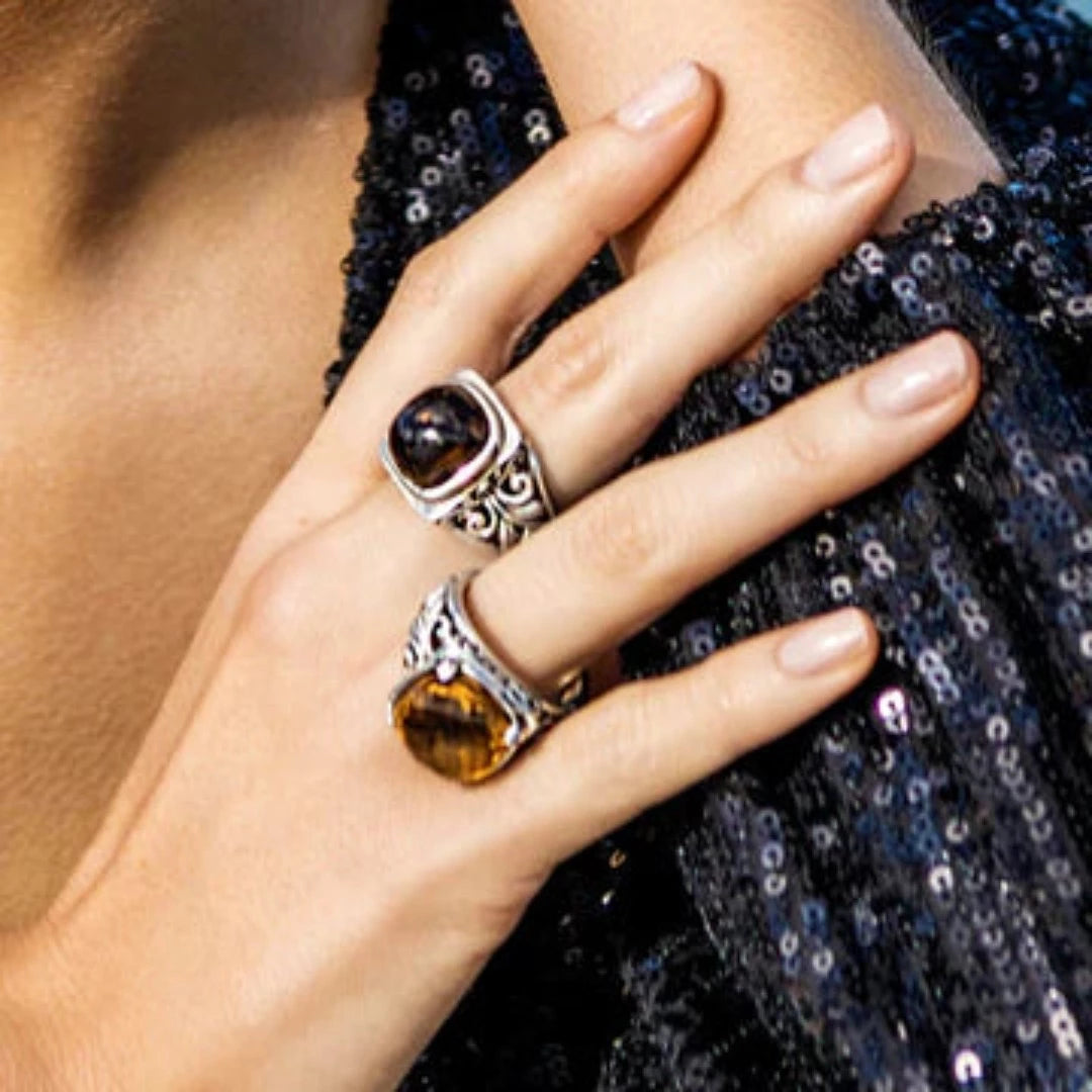 Botanical Gemstone Ring Citrine Carbochon