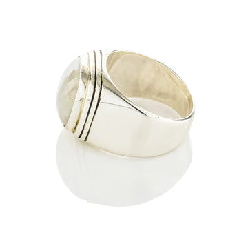 DJ Ring Rainbow Moonstone Silver