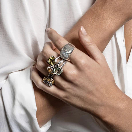 DJ Ring Rainbow Moonstone Silver