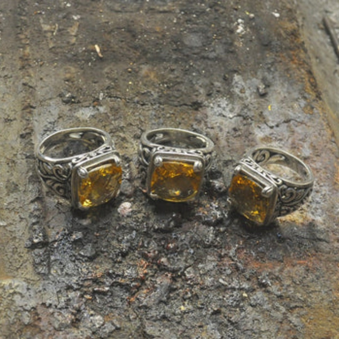 Botanical Gemstone Ring Citrine Carbochon
