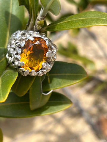 Coral Gemstone Ring Citrine