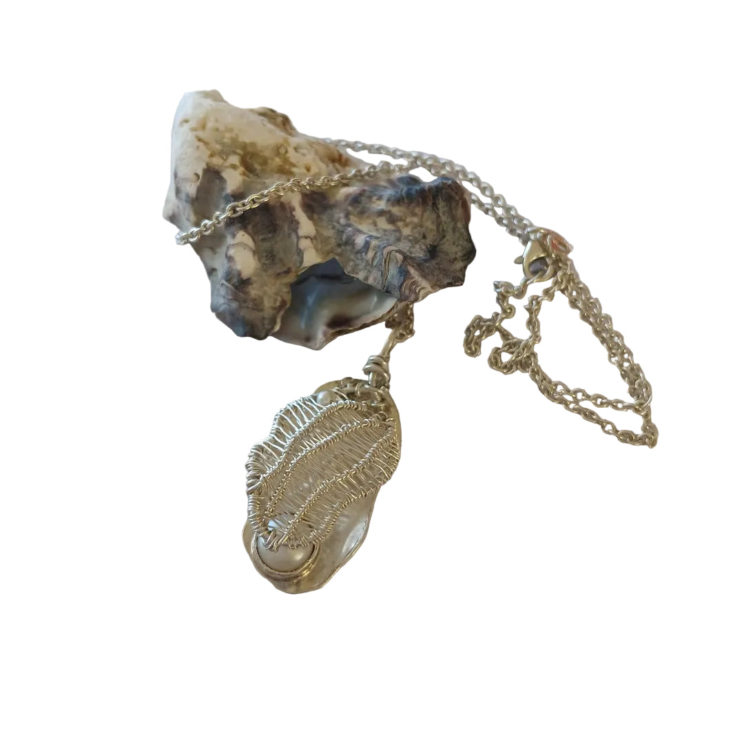 Oyster Shell Necklace | Woven In Fine Silver