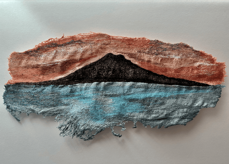Rangitoto At Sunrise Sculptural Embroidery