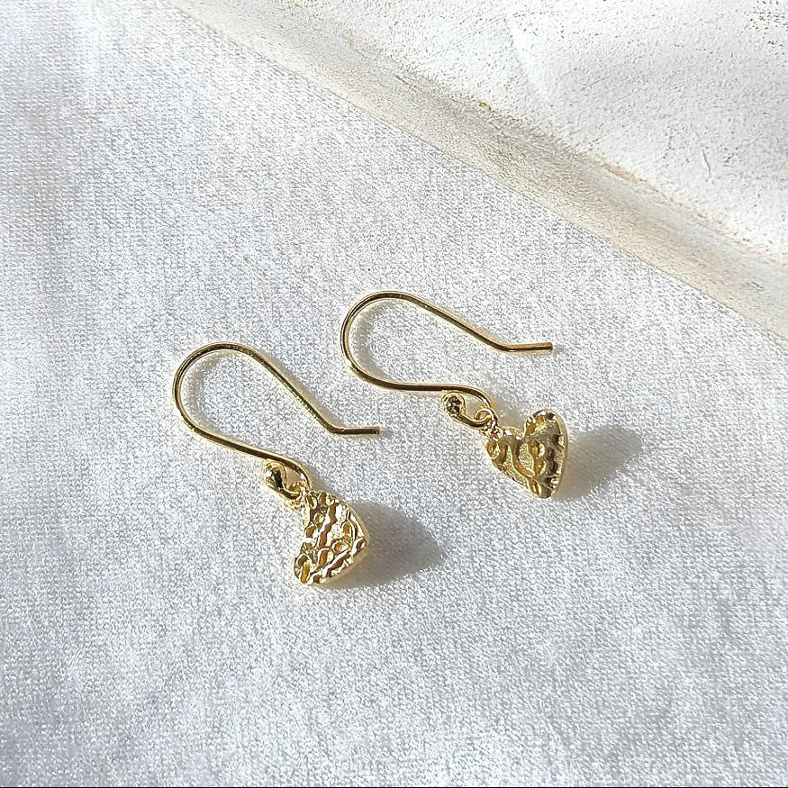 Lace Detail Mini Heart Hook Earrings | Silver